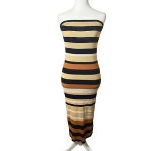 House Of Harlow 1960‎ Strapless Brown Black Striped Bodycon Dress Medium Neutral